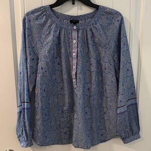 Talbots Petite Stained Glass Medallion Blue and Pink Patterned Blouse